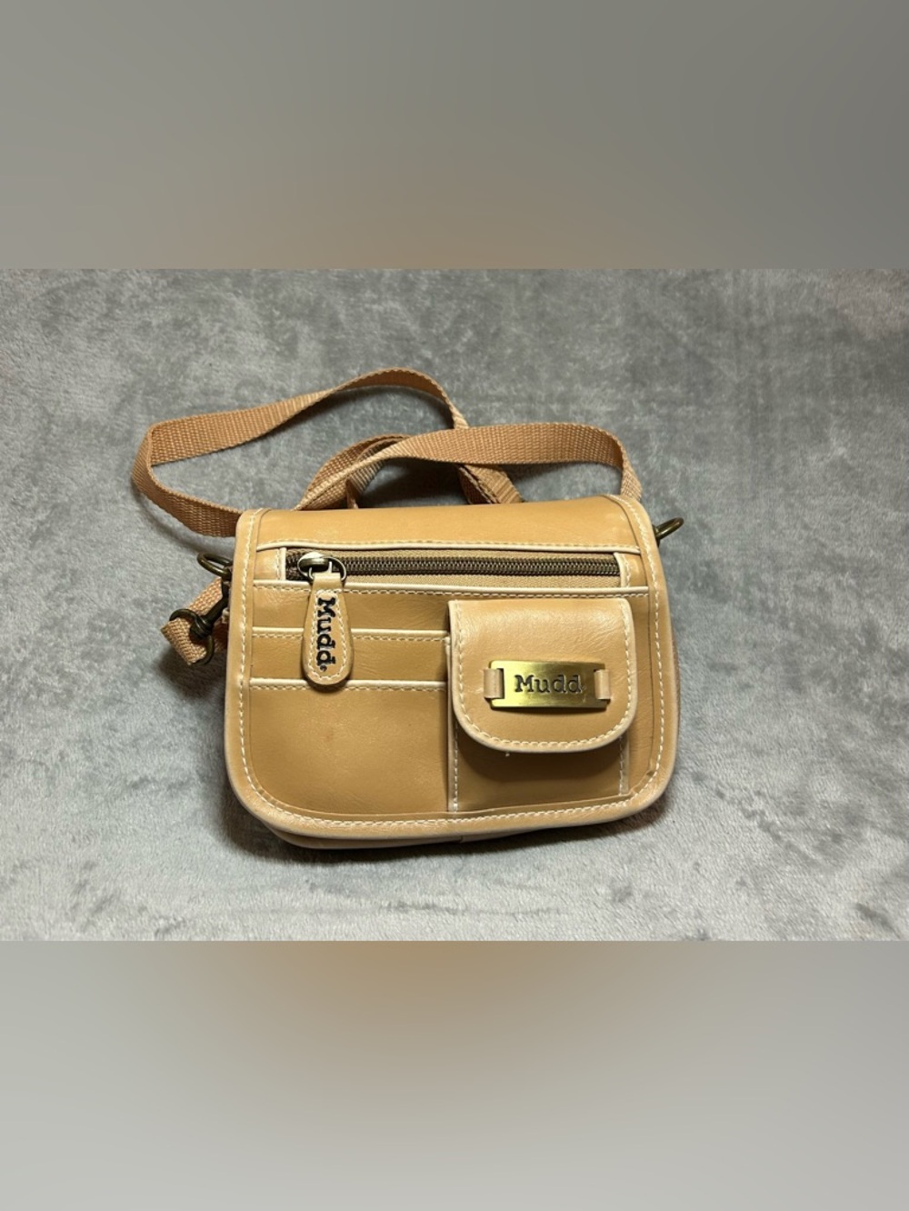 Y2K Mudd Tan Crossbody Mini Bag with lots of pockets, holders, and mirror